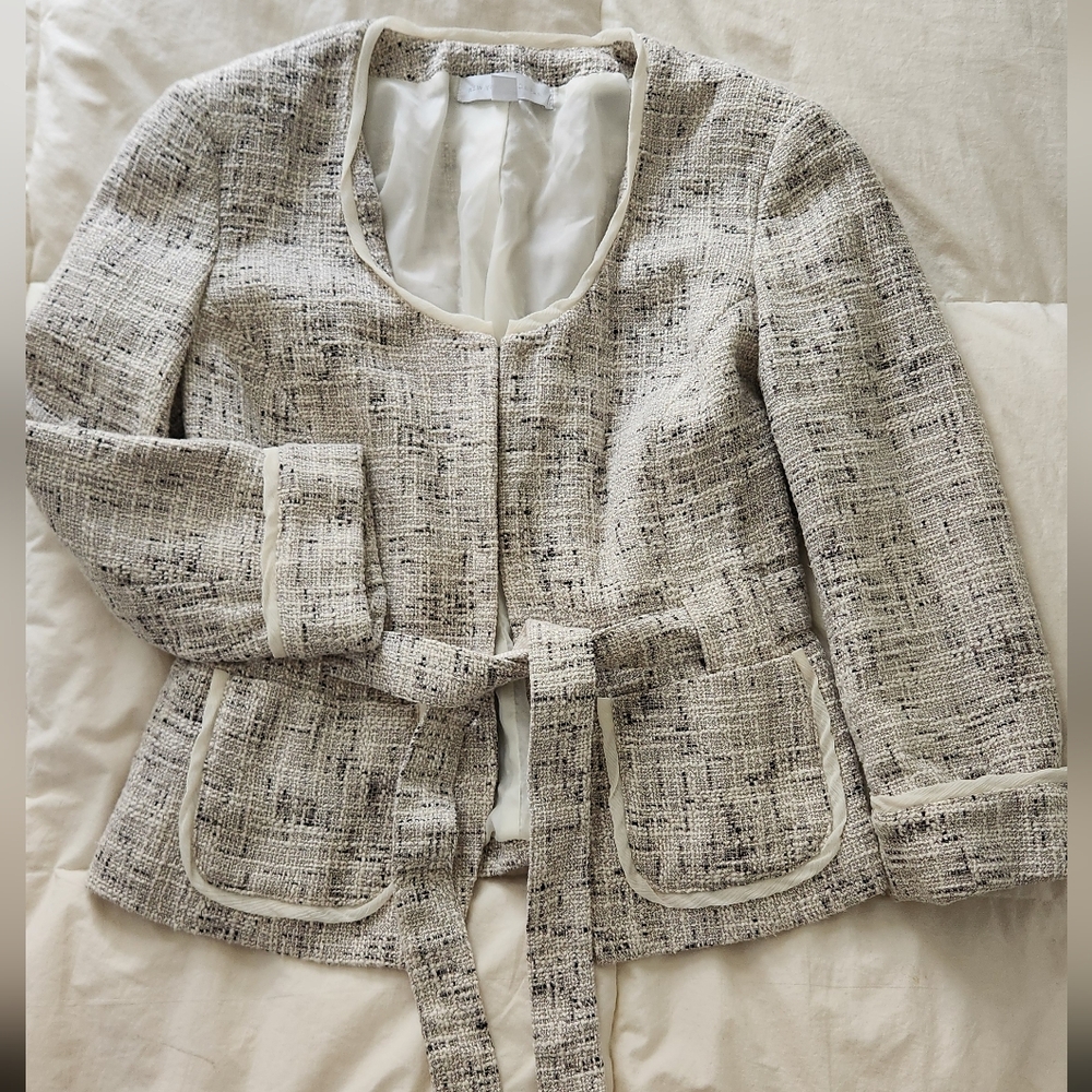 New York & Company Cream and Black Tweed Blazer